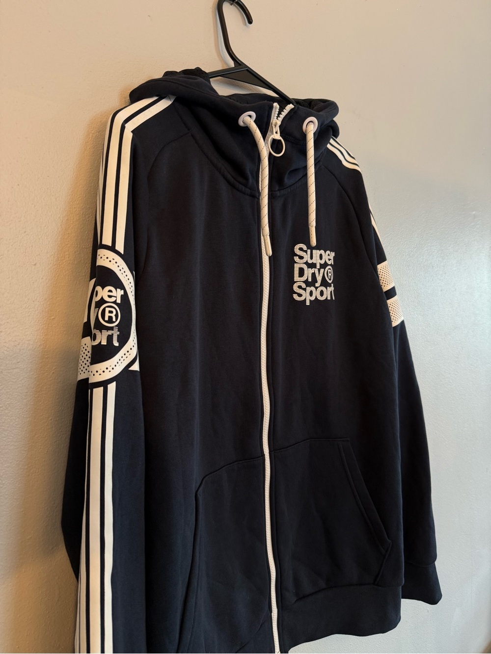 Superdry Sport Black White Full Zip Graphic Hoodie - Men’s XL